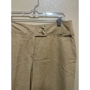 Isaac Mizrahi Womens Linen Blend Trousers Wide Leg Cropped Beige Button Accent‎ Pants Size 8 thumbnail 4