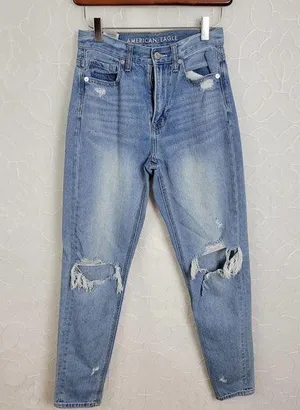 American Eagle Blue Distressed Mom Jean Ripped Knee Fashion thumbnail 1
