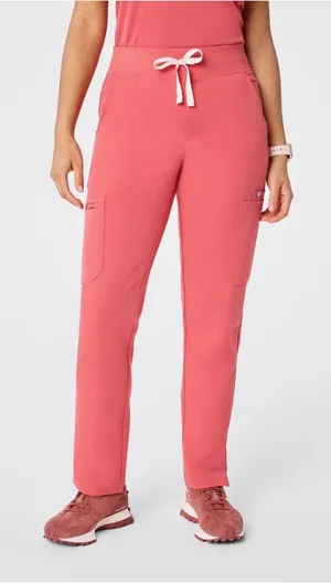 Figs Coral Drawstring Cargo Joggers with White Tie thumbnail 1