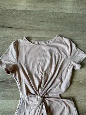 Tan Short Sleeve Knot Front Dress with Side Slit thumbnail 3