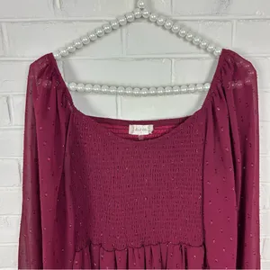 Altar’d State Shimmer Textured Smocked Tiered Long Sleeve Dress Size S thumbnail 3