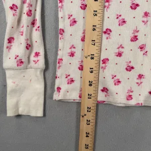 Victorias Secret Pink Floral Thermal Waffle Knit Henley Top Cream XS thumbnail 5