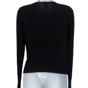 SI-IAE Cashmere Black Sweater With Criss Cross Faux‎ Suede L/S EUC Size Small thumbnail 7