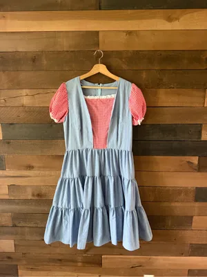 Vintage Handmade Blue Red Gingham Prairie Dress Cottagecore Puff Sleeve thumbnail 2