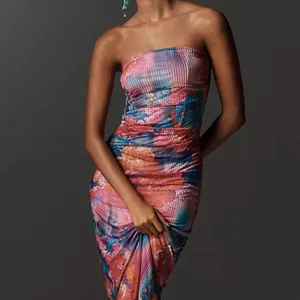 Anthropologie The Soleil Slim Strapless Ruched Mesh Dress (NEW Large) thumbnail 2