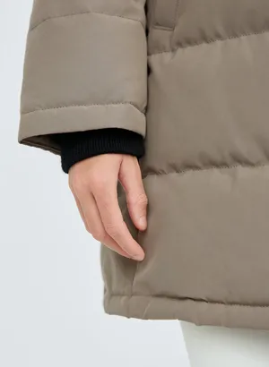 Aritzia Tna The Powder Parka Mid Length Jacket Modern Taupe Goose Down SMALL. thumbnail 5