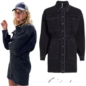 Vintage Free People Black Denim Mini Dress Medium thumbnail 14