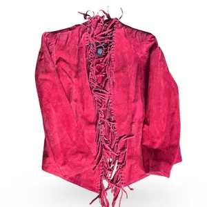 Vintage Red Suede‎ Leather Fringe Jacket Western Boho Statement Festival Piece thumbnail 7