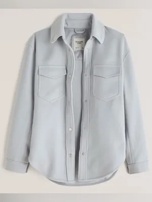 NWT Abercrombie & Fitch Light Blue Super Soft Snap Button Shacket Shirt Jacket thumbnail 1