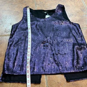 NWT DKNY Sequin Tank Top Womens Regal Purple Split Back P1JA6KDQ‎ Size S thumbnail 11