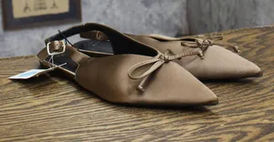 A New Day Womens Camille Satin Slingback Bow Flats 94648293 Brown 7.5M thumbnail 1