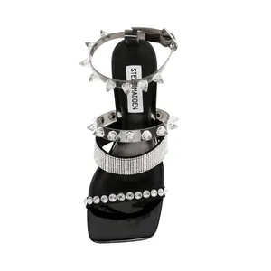 Steve Madden Lightning Rhinestone Stud Heels Black Y2K Sandals thumbnail 3