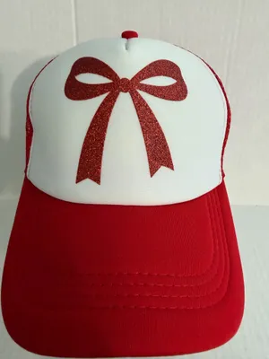 Glitter Red and White Bow Trucker Hat thumbnail 2
