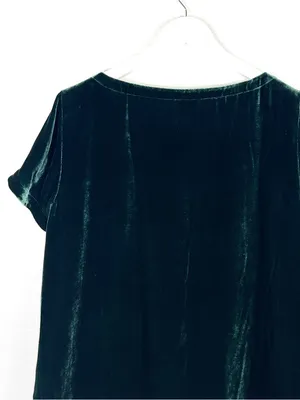Eileen Fisher silk blend velvet green short sleeve oversized top size S small thumbnail 5