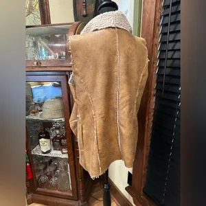 Forever 21 Faux Sherpa Long Vest Brown and White Large thumbnail 4
