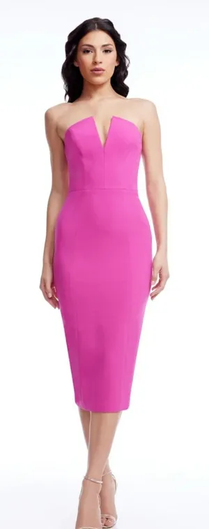 Dress The Population Perla Strapless V-Neck Midi Dress Bright Fuchsia XXL NWT thumbnail 1