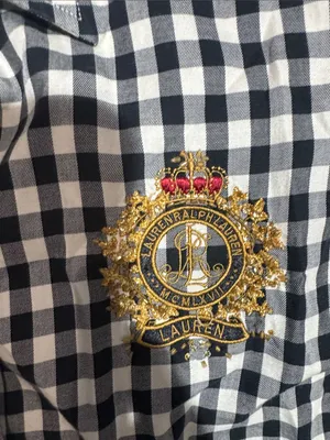 Ralph Lauren Black and White Gingham Button-Down Shirt with Embroidered Crest thumbnail 3