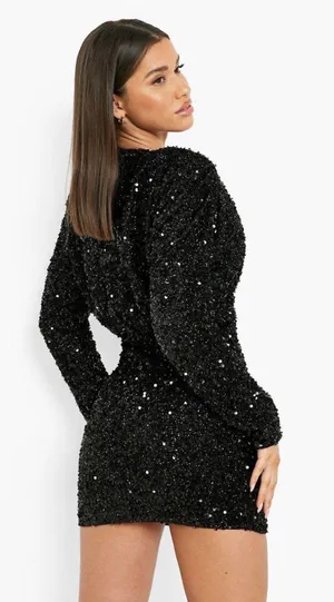 Black Sequin Deep V-Neck Cocktail Dress thumbnail 2