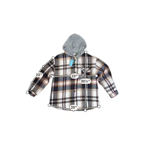 Cabincore Plaid Hooded Shacket Brown Cream Button Front Cozy Rustic L NWT thumbnail 5