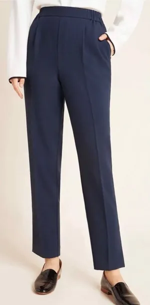 Anthropologie Marin Navy Copley Tapered Pull On Trouser Pants Size Small Preppy thumbnail 1