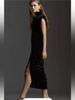Anthropologie The Maya Ruched Cowl-Neck Dress: Stretch Velvet Edition NWT thumbnail 2