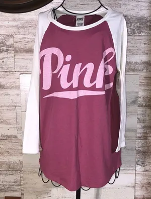 Victoria’s Secret PINK 3/4 sleeve shirt pink and white size medium causal shirt‍ thumbnail 1