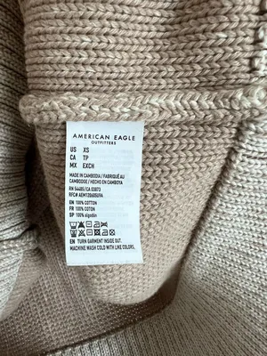 American Eagle AE V-Neck‎ Pullover Sweater Cream Cotton thumbnail 6