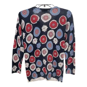 Ann Taylor Loft Women's Red White Blue Print Lightweight Cardigan Size Medium thumbnail 4