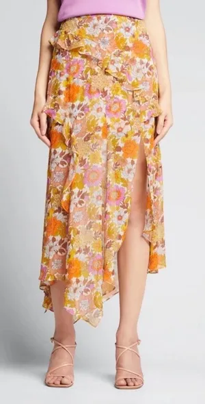 Veronica Beard Silk Floral Ruffle Midi Skirt Asymmetric Garden- 4 thumbnail 1