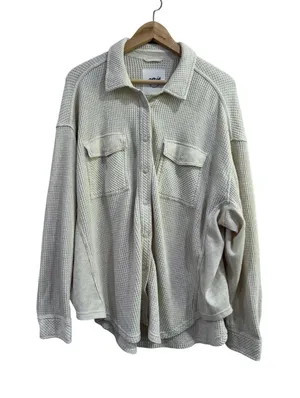Aerie LumberJane Waffle Shirt Cream Ivory Oversized Button Down Top Medium thumbnail 1