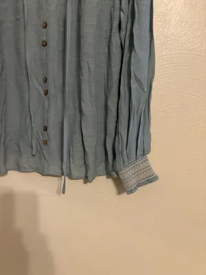 Perch by Blu Pepper Boho Peasant Blouse XL Blue Smocked Long Sleeve Cottagecore thumbnail 8