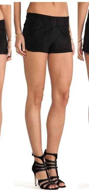 Hudson Siouxsie Dolphin Suede Leather Stretch Shorts Black S Small Lamb Nubuck thumbnail 1