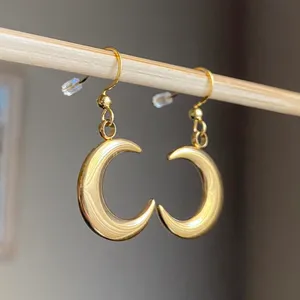 Handmade gold tone stainless steel moon simple earrings⭐️ thumbnail 3