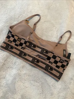 PINK NWOT Checkerboard Bralette in Dark Beige and Black Size M thumbnail 4