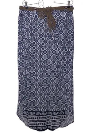 Faded Glory Blue Patterned Women's Maxi Skirt Twisted Faux Leather Belt Flap thumbnail 1