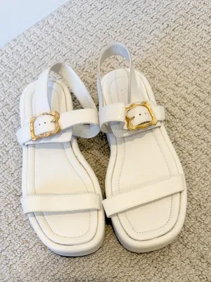 SCHUTZ Wavy Flatform Ankle Strap Buckle Platform Sandals in Cream‎ size 8 thumbnail 4
