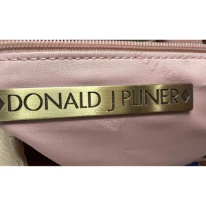 Donald J Pliner Beige Pebbled Leather Whipstitch Hobo Shoulder Bag Brass Ring thumbnail 7