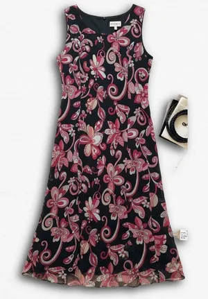 Studio I Womens Pink Floral Psychedelic Sleeveless‎ Midi Dress with Belt Size 16 thumbnail 1
