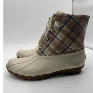 Sperry Saltwater Duck Boots Plaid Wool Women's 6 Cream Winter Rain Outdoor thumbnail 2