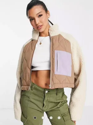 ASOS cropped fleece jacket in camel thumbnail 1