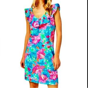 Lilly Pulitzer Alessa Cotton Dress in Surf Blue Luscious Lions Size M thumbnail 11