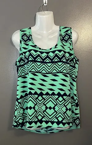 Marianne Tank Top Womens Large Green Black Aztec Geometric Sleeveless Blouse thumbnail 1