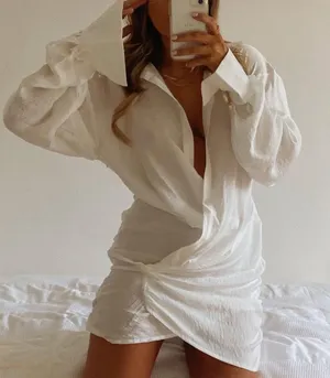 House of CB Dress carys open mini shirt womens White (large) preppy sexy resort thumbnail 1