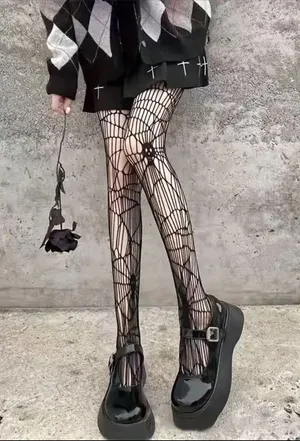 Black Gothic Skull Pattern Fishnet Tights Sexy Hollow Out Mesh Pantyhose OneSize thumbnail 8