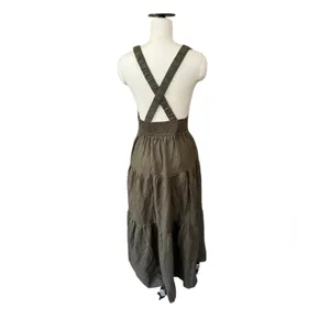 Shona Joy Linen Juliana Plunged Cross Back Midi Dress‎ In Forest size 4 thumbnail 6
