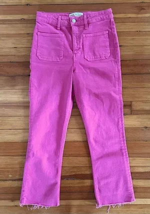 Zara Sailor Cropped Flare Jeans in Fuscia Size 4 thumbnail 1