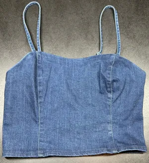 Belle Vere Women's Size S Denim Dark Wash Blue Adjustable Straps Crop Top Shirt thumbnail 1