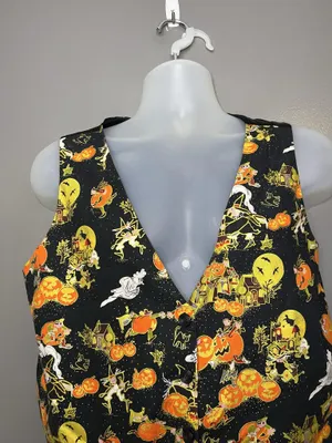 Vintage Basic Editions Suit Vest Womens Large Black Halloween Button Front Lined thumbnail 2