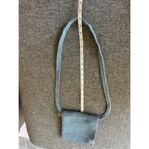 The Sak Light Blue Crochet Crossbody Bag Small Flap Braided Strap Boho Purse EUC thumbnail 7