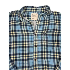 American Eagle Oversized Grunge Plaid Flannel Shirt Women's Large Blue‎ thumbnail 3